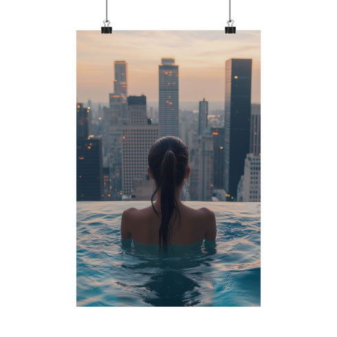 "Roof-Top Pool: Woman in Serenity"