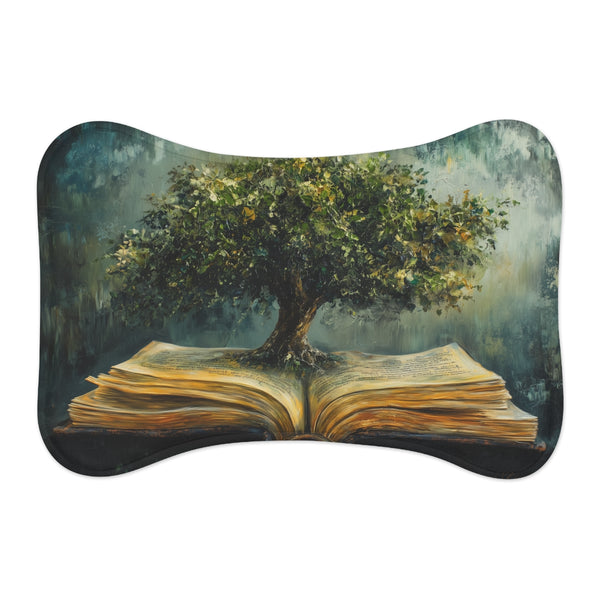 "Roots of Wisdom Pet Mat" - Bring the beauty of nature indoors with our tree-inspired pet mat featuring a symbolic tree growing out of a book. Perfect for your furry friend to relax in style and comfort.