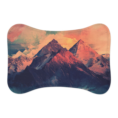 "Rugged Peaks Pet Mat: Mountain Grunge Design"