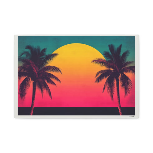 80s Style Miami Sunset Poster Stretched Canvas Wall Art
