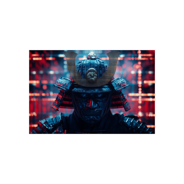 "Samurai Helmet on Digital Grid"