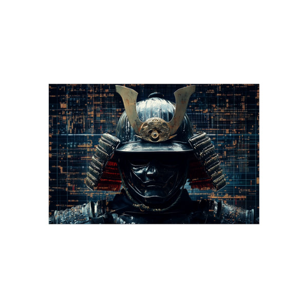Samurai Helmet Over Digital Grid