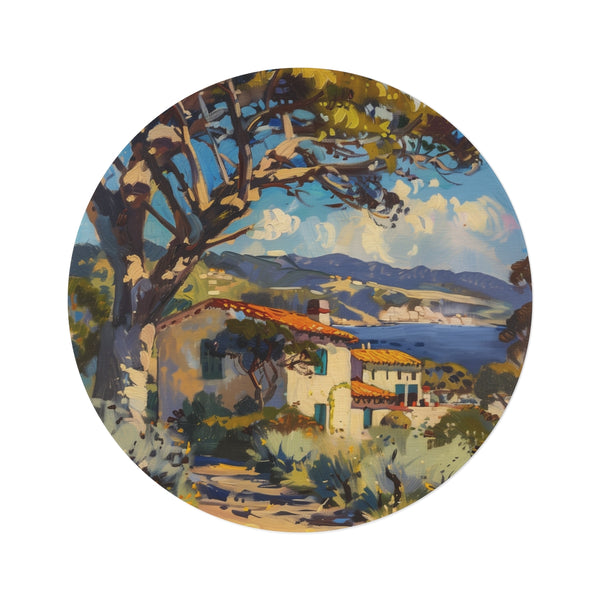 "Santa Cruz Painting Round Rug: Coastal Boho Chic"