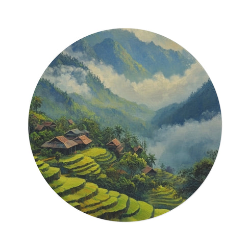 "Sapa Countryside Painting Round Rug"