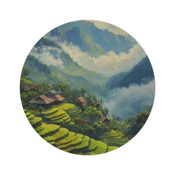 "Sapa Countryside Painting Round Rug"