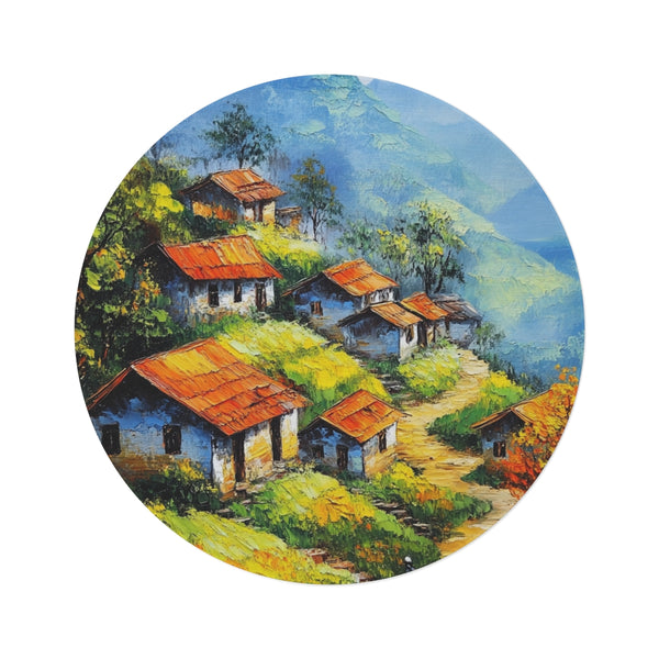 "Sapa Countryside Round Rug: Vibrant Vietnam Painting"