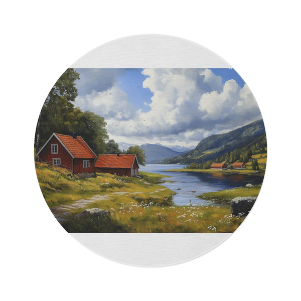"Scenic Norway Countryside Round Rug"