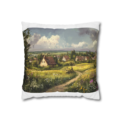 "Serene Countryside Village Pillowcase"