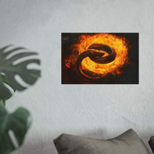Serpent Encircling Fiery Sun Artwork