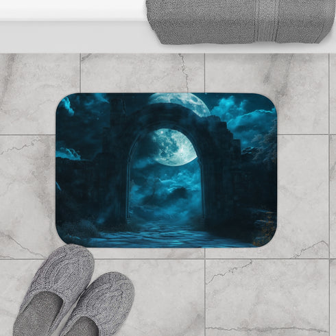 Shadow Gateway Under Midnight Moon — Memory Foam Bath Mat — Modern Bathroom Floor Lifestyle View
