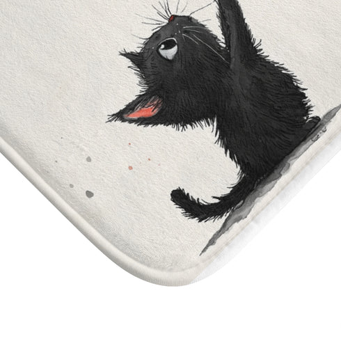 Shailea Two Very Cute Black Cats Luxury Memory Foam Bath Mat - Microfibre Texture Close-Up