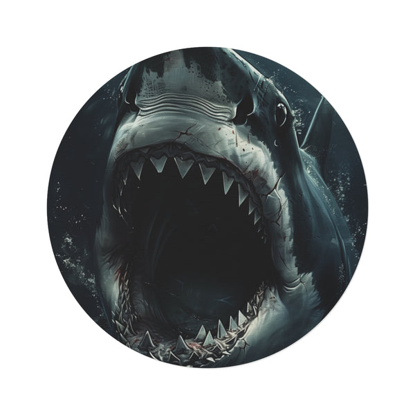 "Shark Bite Round Rug: Modern Maritime Masterpiece"