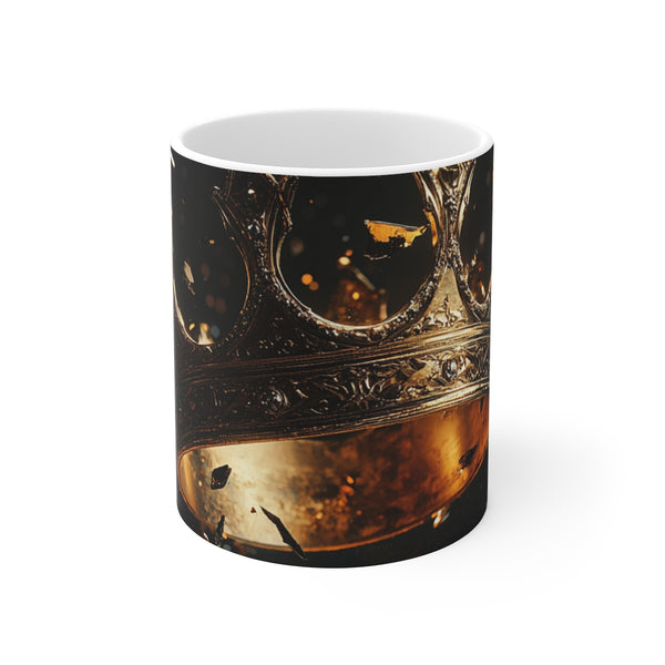 "Shattered Crown Coffee Mug: Royal Resilience"