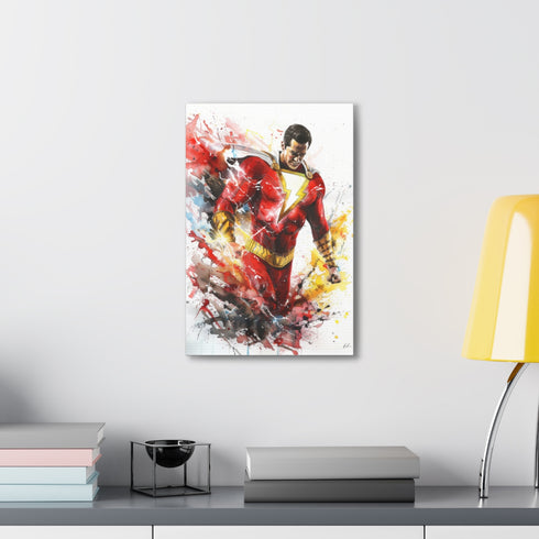 Shazam superhero canvas print for comic book fans, action-packed design.