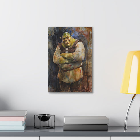 Vibrant canvas print of Shrek the Mighty Ogre King for fans.