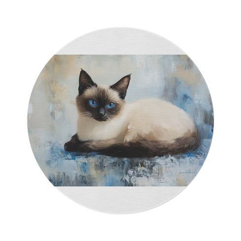 "Siamese Cat Round Rug: Cute & Colorful Feline Art"