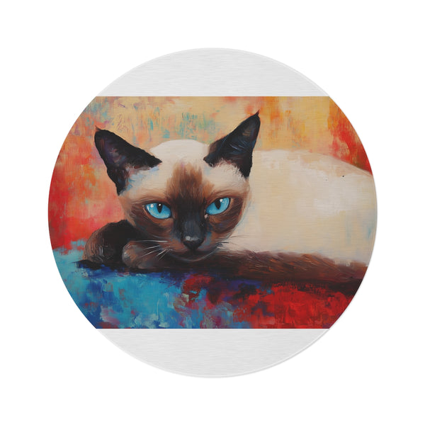 "Siamese Cat Round Rug: Whimsical Feline Art"