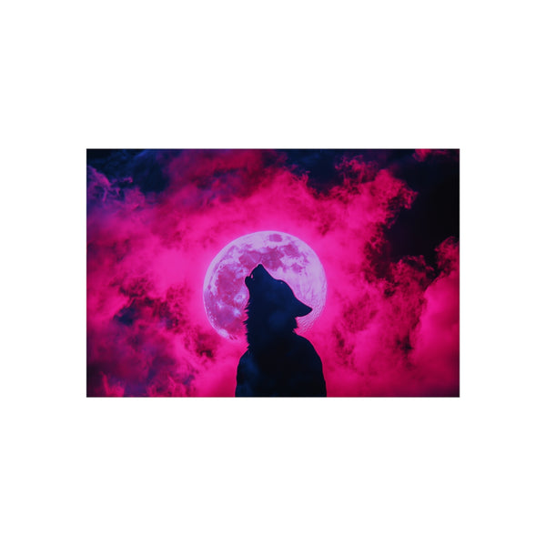 Silhouette Wolf Howling Neon Moon