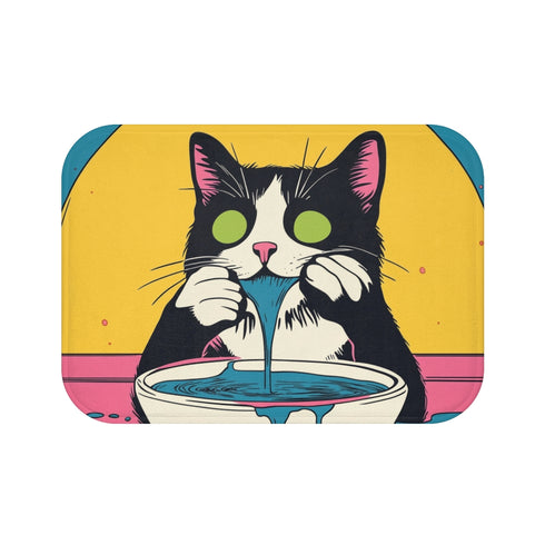 "Silly Cat Vintage Poster Bath Mat: Purr-fectly Quirky!"