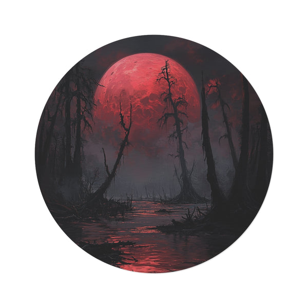 "Sinister Swamp Circle Rug: Hauntingly Infernal"