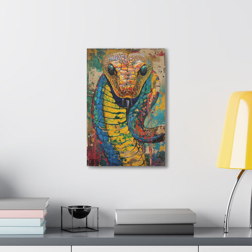 Vibrant cobra snake painting capturing sinuous movement and shimmering scales.