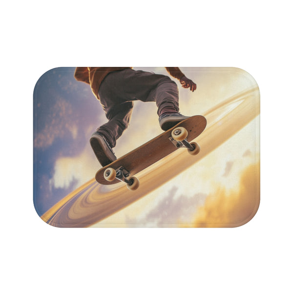 "Skateboarder Bath Mat Rings Saturn"