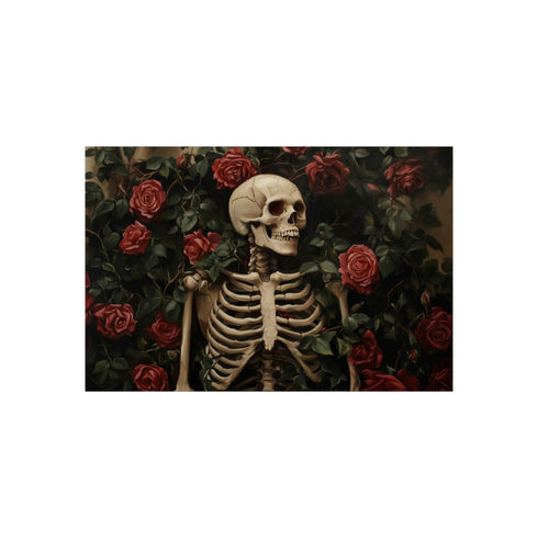 "Skeleton Surrounded by Roses Vines"