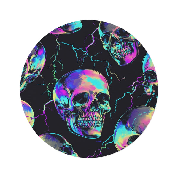 "Skull Graphic Round Rug: Gothic Chic Statement Piece"