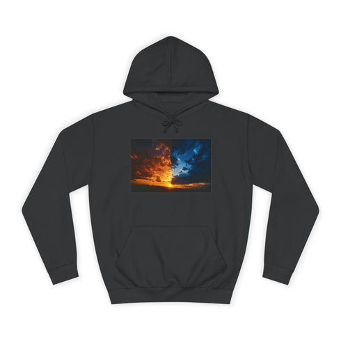 Sky Split Into Day and Night Graphic Unisex College Hoodie - Jet Black Front