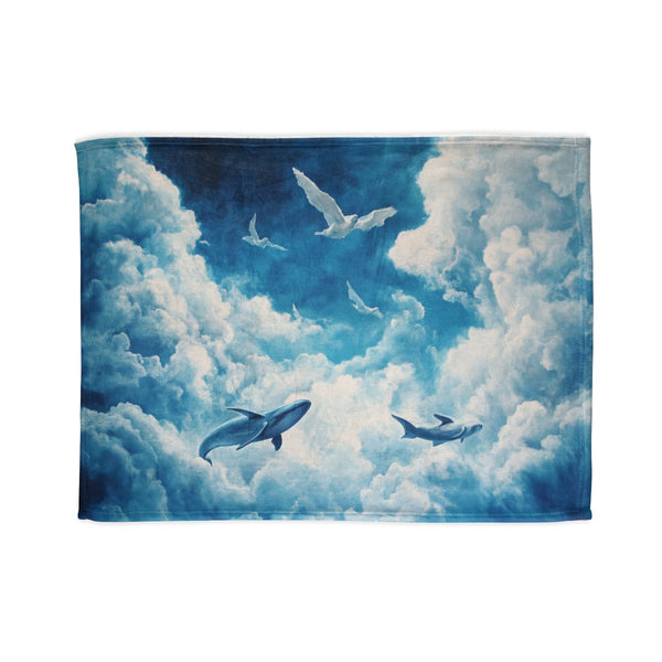 Sky Whales Grazing on Clouds ā Plush Fleece Throw Blanket ā Full Flat Artwork View