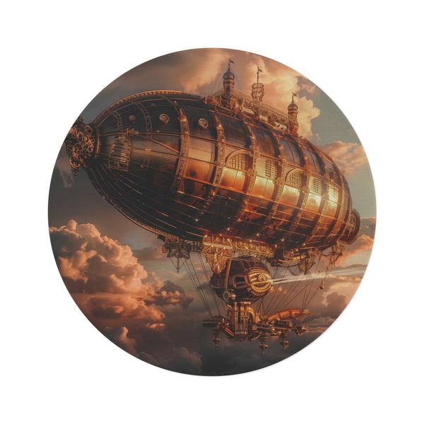 "Skybound Steampunk Airship Round Rug"