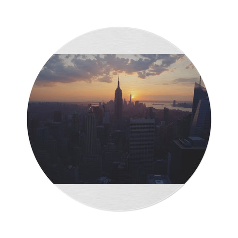 "Skyline Sunset Round Rug: NYC"