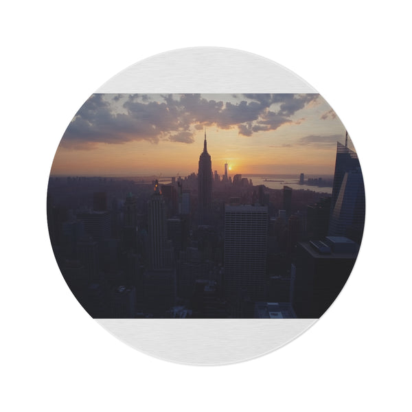 "Skyline Sunset Round Rug: NYC"