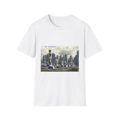 Skyscrapers Shaped Like Chess Pieces Graphic Unisex Softstyle T-Shirt - Front View