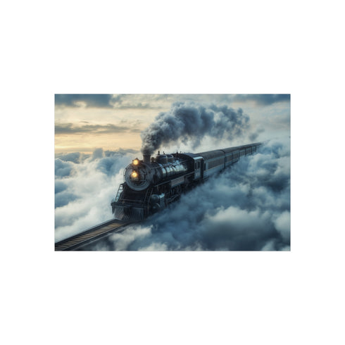 "Skyward Train Journey Through Clouds"