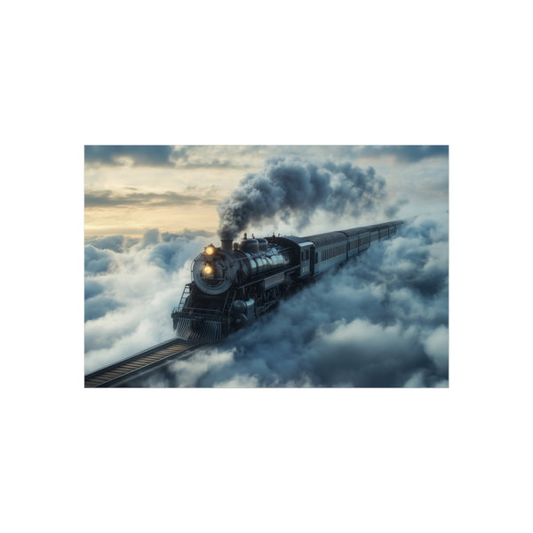 "Skyward Train Journey Through Clouds"