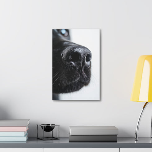 Sleek black dog nose art on canvas for modern home decor.