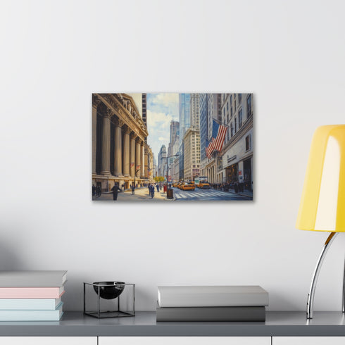 Sleek NYC Wall Street canvas art for modern home decor.