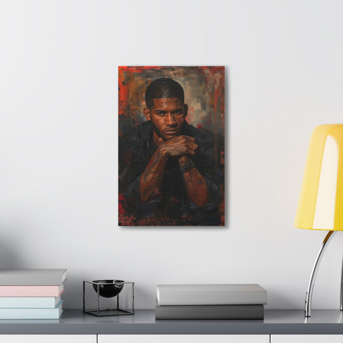 Colorful canvas print of Usher captures urban rhythm and energy.