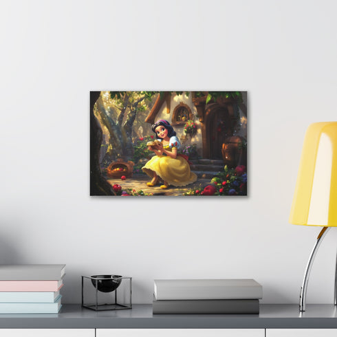 Vibrant Snow White Canvas Art with Enchanted Forest Theme.