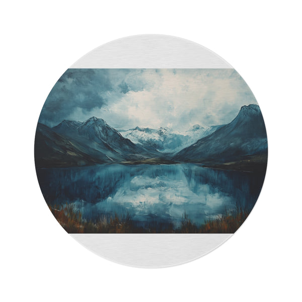 Snowdon Wales Round Rug: A Winter Wonderland
