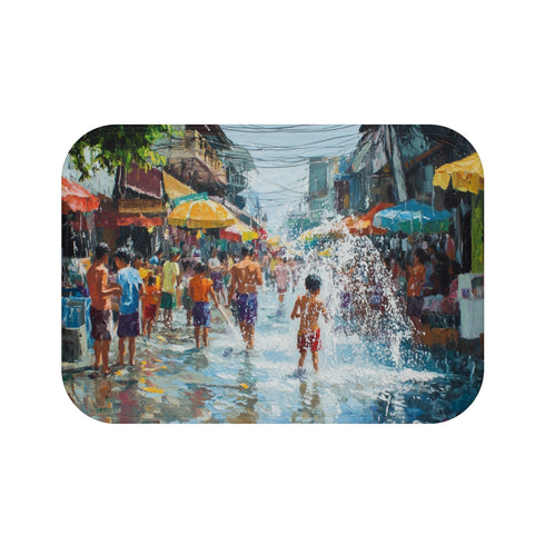 Songkran Splendor Bath Mat: Bangkok-Themed Art