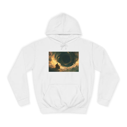 Space Monk Chanting Inside Black Hole Graphic Unisex College Hoodie - Arctic White Front