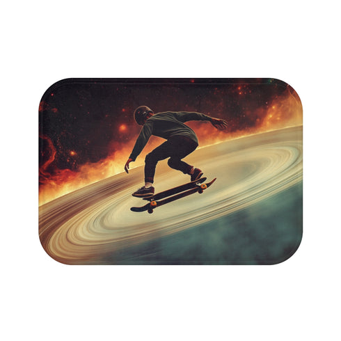 "Space Skateboarder Bath Mat Design"