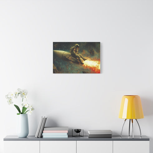 Spaceman Riding a Comet — 24×16 Canvas Wall Art — Living Room Wall Lifestyle View