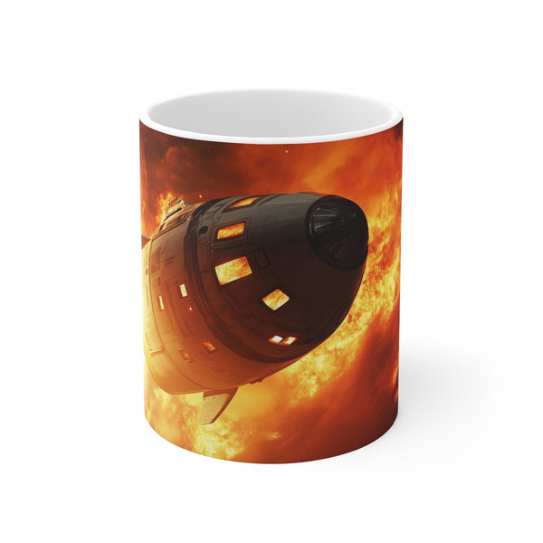 Spaceship Escape Burning Planet Mug