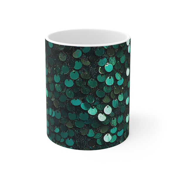 "Sparkling Emerald Sequin Coffee Mug"
