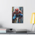 Spider-Man swinging city canvas art for superhero fans, 18" x 12"