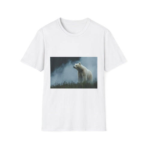 Spirit Bear Emerging from Cloud Mist Graphic Unisex Softstyle T-Shirt - Front View