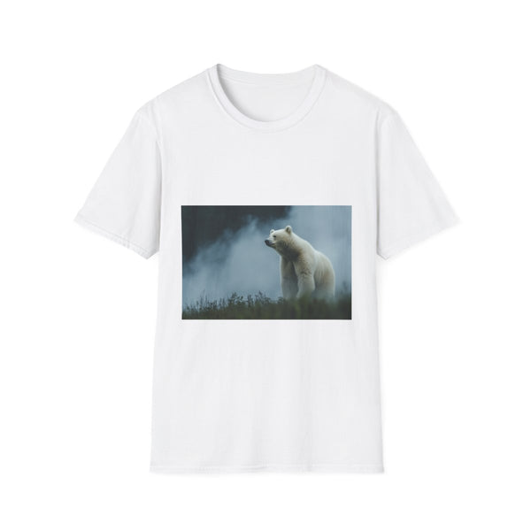 Spirit Bear Emerging from Cloud Mist Graphic Unisex Softstyle T-Shirt - Front View